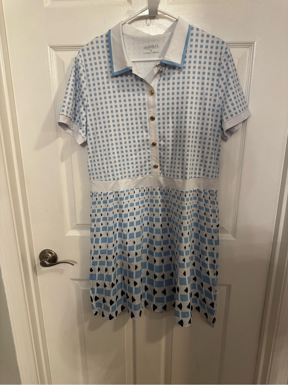 Light Blue & White Patterned Polo Midi Golf Dress